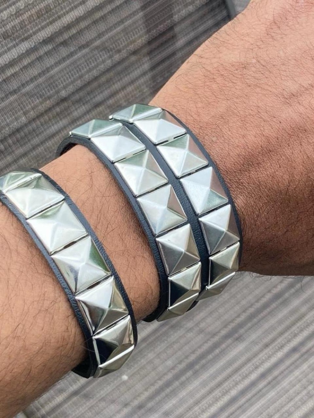 2 PCs punk faux leather silver studded Bracelets -- gothic alternative Emo boho